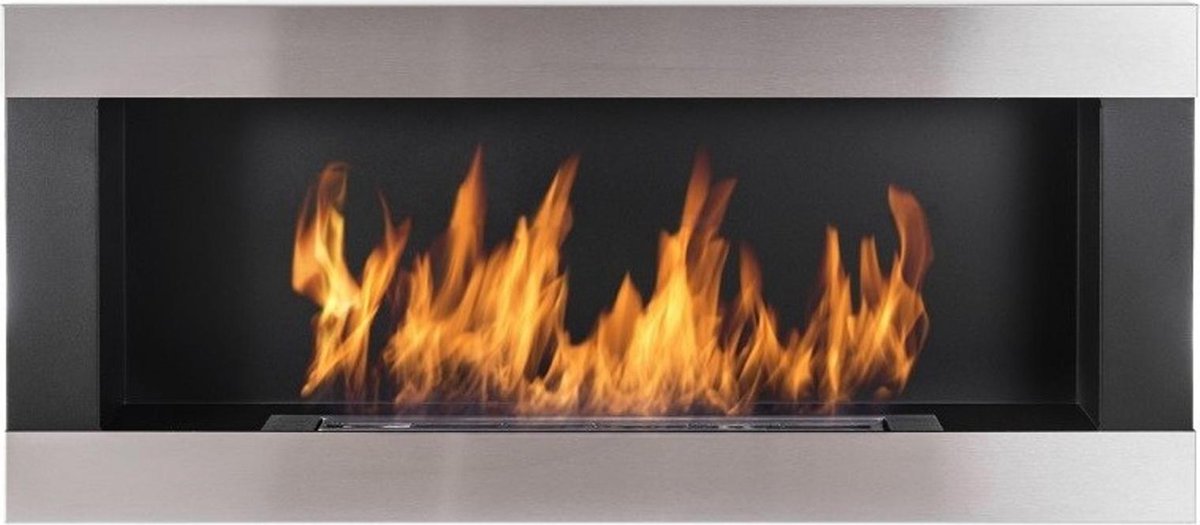 Sfeerhaard Zilver Biohaard Brat H-Line 90 x 40 CM Inbouw of Hangend Bioethanolhaarden.com