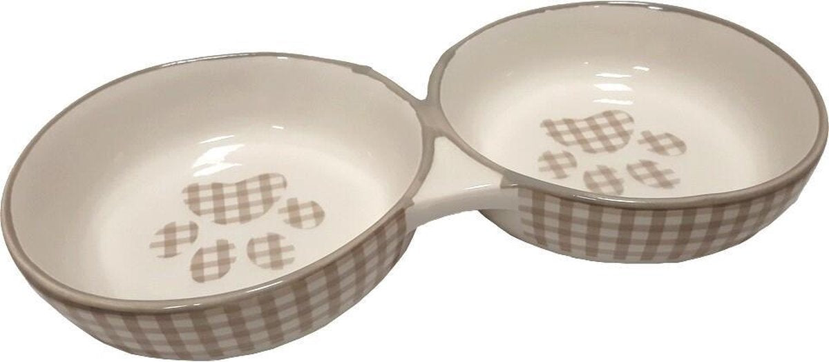 Eetpot dubbel kat Mylo - keramisch  - set van 2 stuks