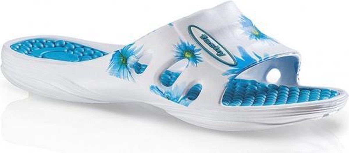 Dames badslippers met blauwe bloemen 39