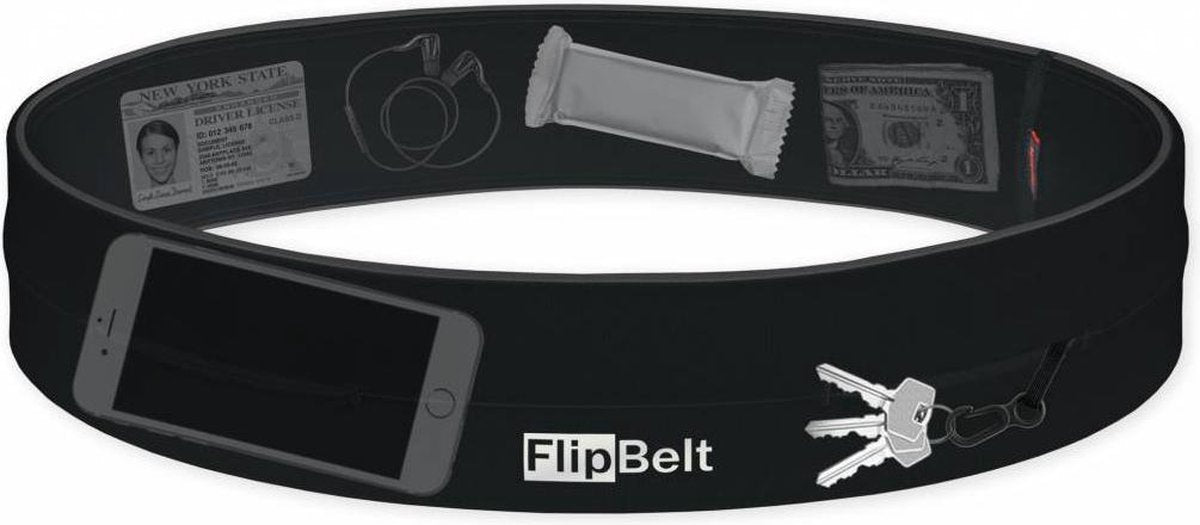 Flipbelt - Running belt - Hardloop belt - Hardloop riem - Zwart - XXL