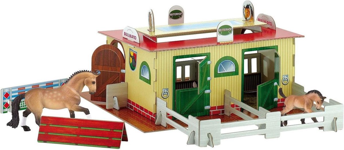 Bullyland - Paardenstal Manege Set - 40 x 33 x 15 cm (lxbxh) - incl. 1 Trakehner Paard & 1 Veulen