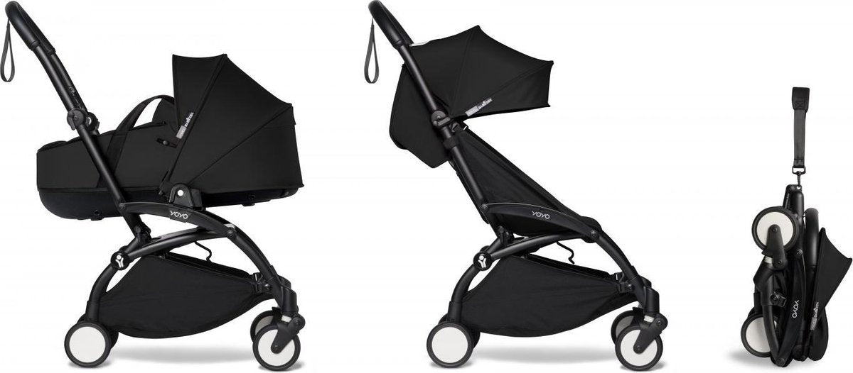 Babyzen YOYO² zwart frame met YOYO Bassinet - reiswieg 0+ én Colorpack 6+ beiden in zwart