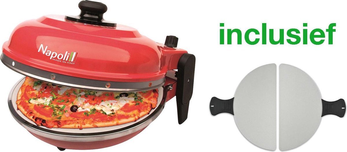 Optima Napoli Pizza Express steenoven rood incl. metalen pizza spatels