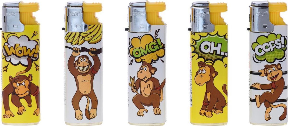Slidecap aanstekers - Lighters - Prof - 50 stuks - Monkey design