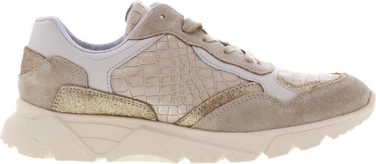 Tango | Kate 15-c beige suede bone white/gold leather sneaker - off white sole | Maat: 39