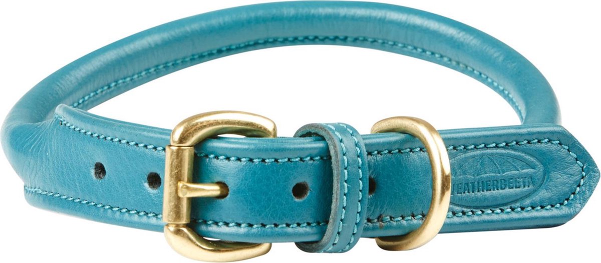 Weatherbeeta Gerolde lederen honden halsband groenblauw maat L