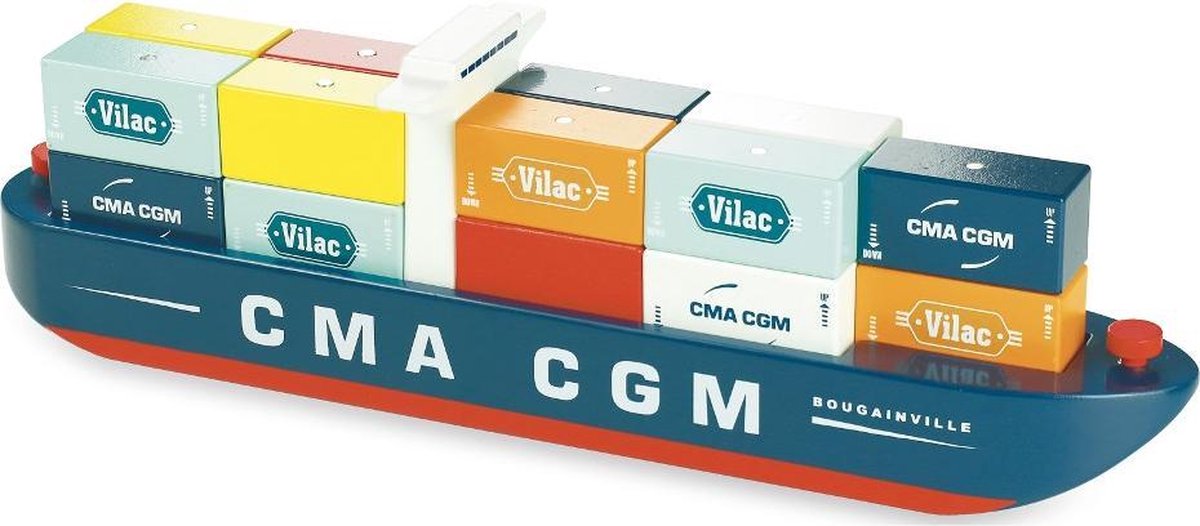 Vilac groot houten containerschip CMA CGM - handgemaakt.