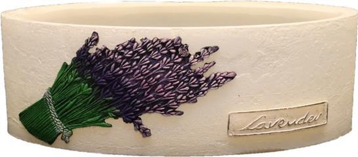 Witte lavendel provence ovale wax windlicht 95/270/125 (incl. 2 stuks 3 uurs theelichten)