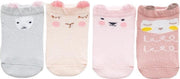 4-pack Meisjes Baby sokjes 6-24 maanden roze diertjes | enkelsokjes