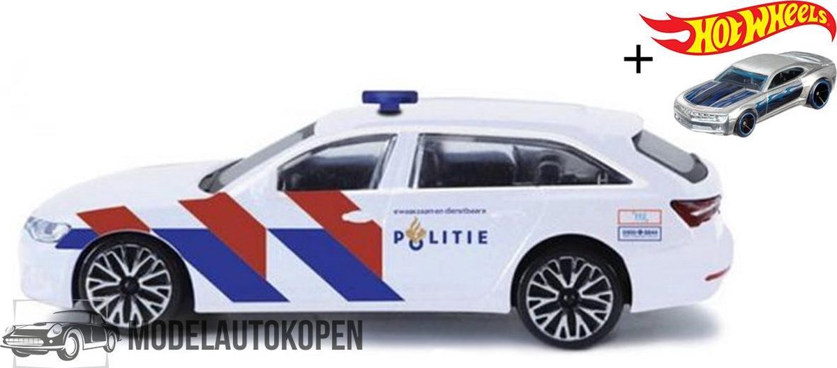 Audi A6 Nederlandse Politie 2019 1/43 (11cm) (Wit) Bburago + Hot Wheels Miniatuurauto + 3 Unieke Auto Stickers! - Model auto - Schaalmodel - Modelauto - Miniatuur autos - Speelgoed voor kinderen