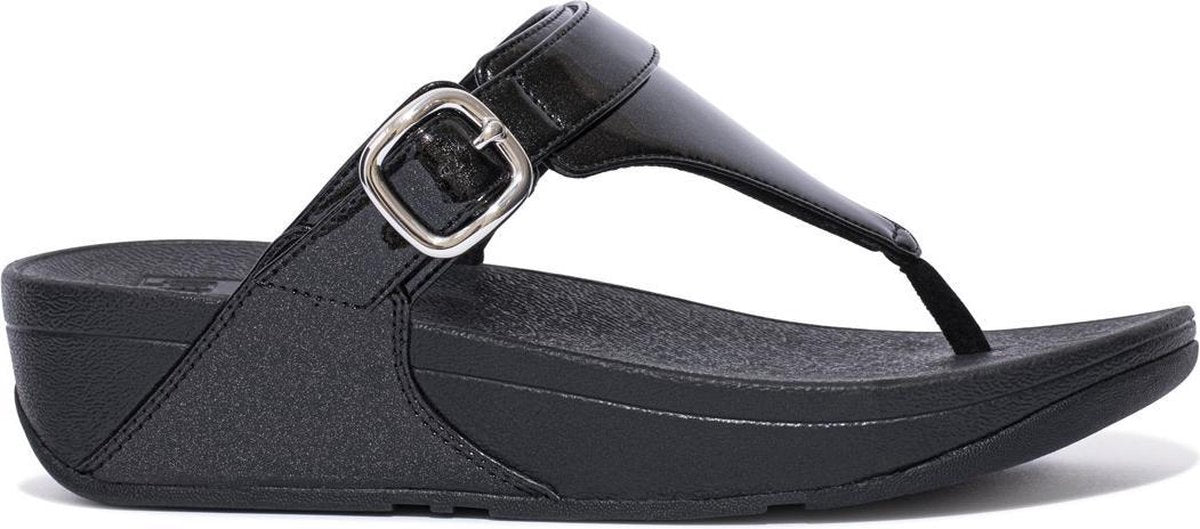 FitFlop™ Lulu Adj Toe Post - Patent Glitter Zwart - Maat 41