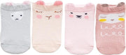 MINIIYOU - 4 pack baby meisjes sokjes roze diertjes - 3-12 maanden enkelsokken
