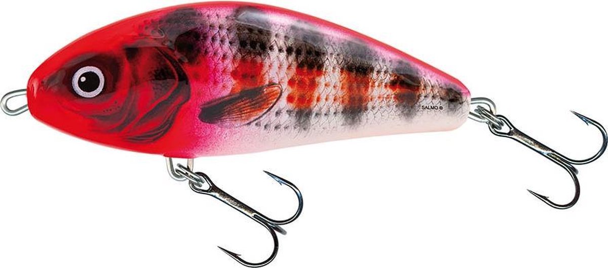 Salmo Fatso Floating - Jerkbait - Hollow Red Head Striper - 10cm - Rood
