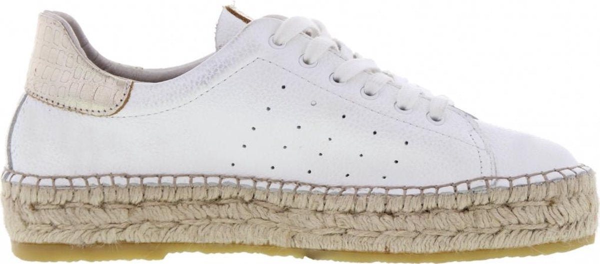 Tango | Vienna 1-c white leather/soft gold backpart espadrille - natural fat outsole | Maat: 38