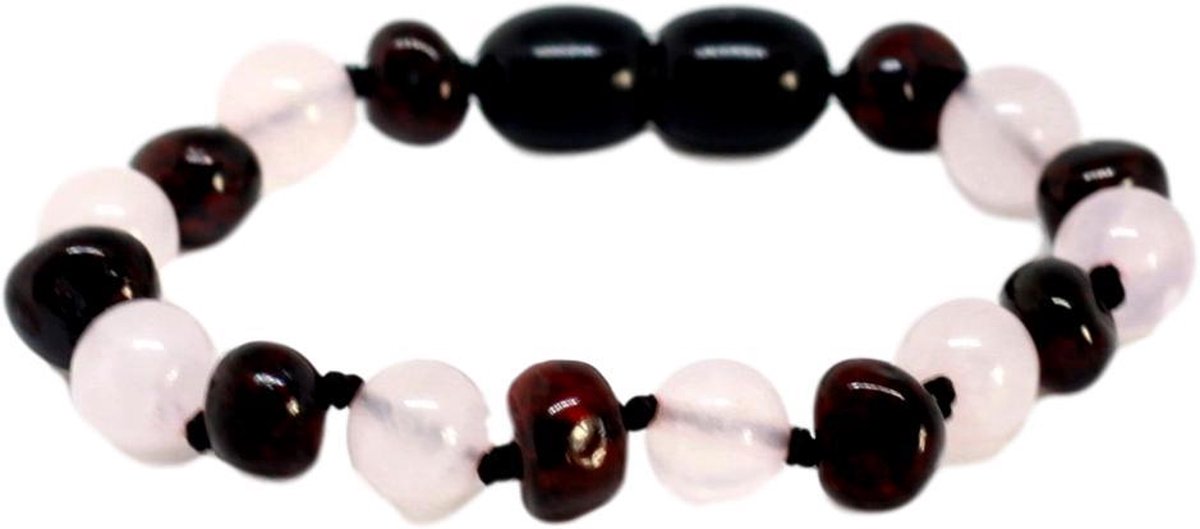 Barnsteen babyarmband | Rosé & Black Cherry | Pijnstillende werking bij doorkomende tandjes | Handgemaakt