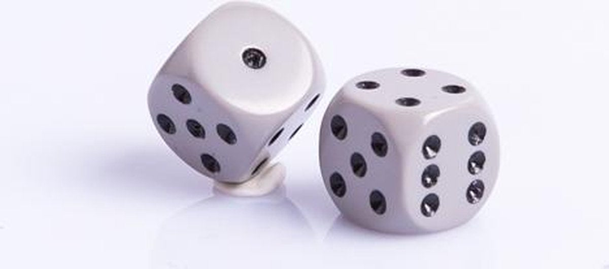 6 Vlakken Dobbelsteen Grijs met Zwarte Stippen 16mm Set van 12