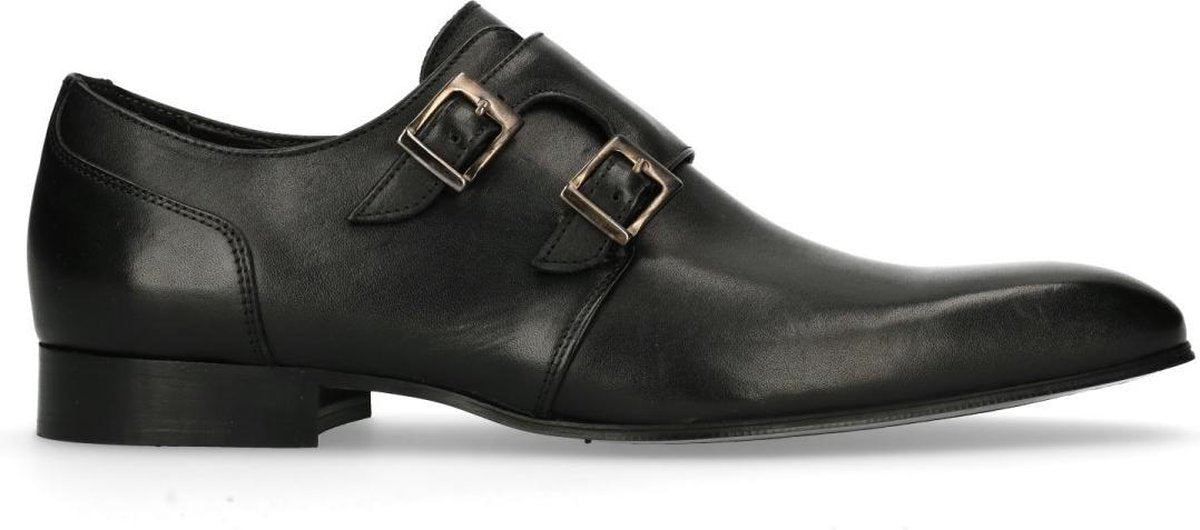 Manfield - Heren - Zwarte leren gespschoenen - Maat 43
