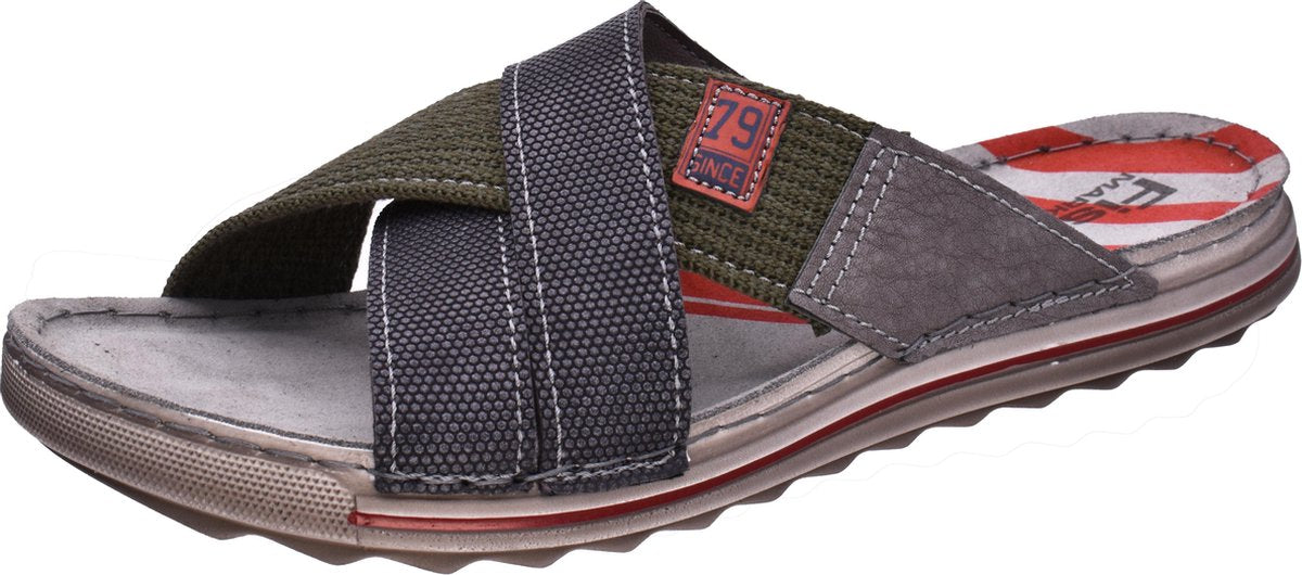 Fischer - Slippers Heren - Leer - Antraciet/Army green - Maat 42