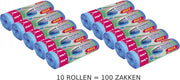 Afvalzakken met trekband | Inhoud 60l | 10 rollen = 100 zakken | Voordeelverpakking | 60 x 70cm | Extra sterk 18µm | Vuilniszakken