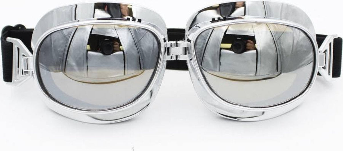 Chrome vliegeniersbril zilver reflectie glas