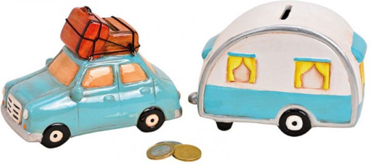 Spaarpot vakantie auto met caravan van keramiek