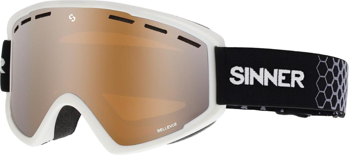 Sinner Bellevue Unisex Skibril - Matte White - Double Orange Mirror