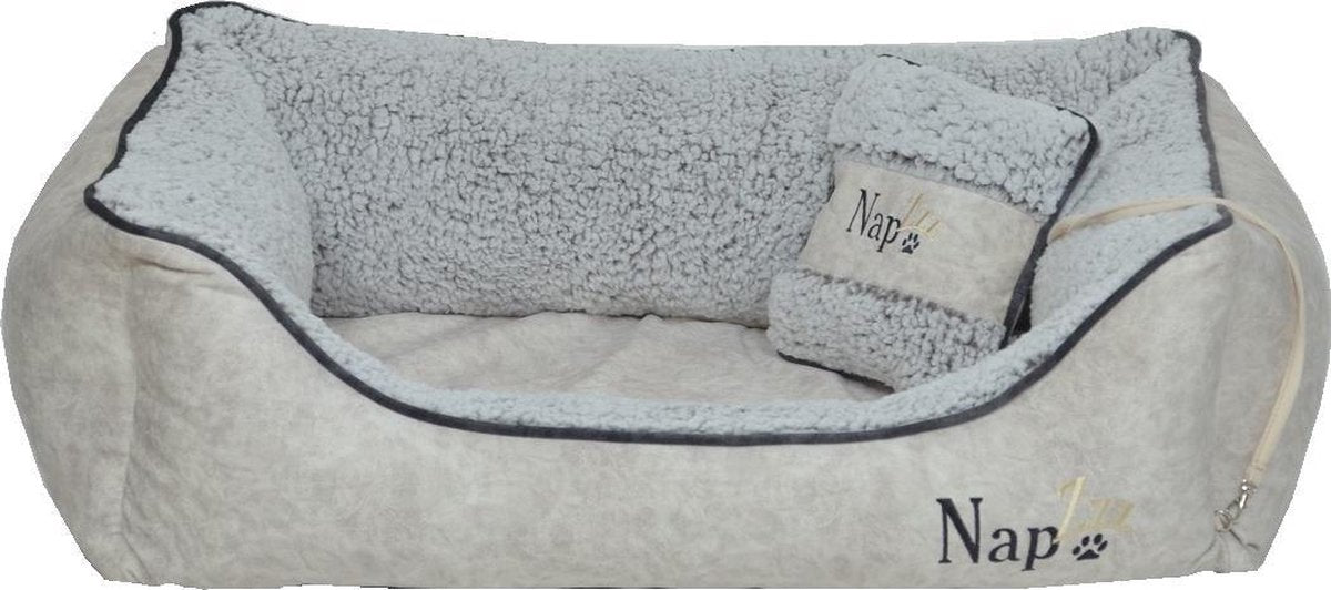 NapZZZ Hondenmand Divan met kussen Duo Eco leder Ivoor beige-soft M 90x75x25 CM