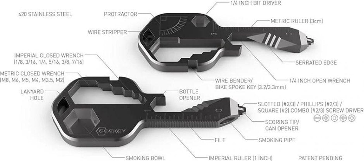 Invendio - Multitool Sleutelhanger - RVS - 24+ Functies