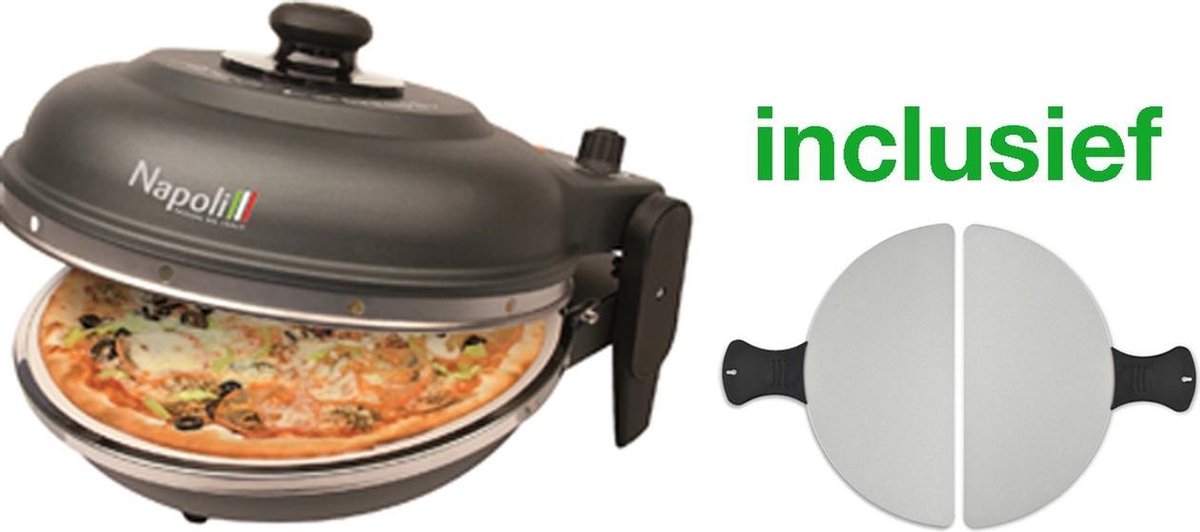 Optima Napoli Pizza Express steenoven zwart incl. metalen pizza spatels