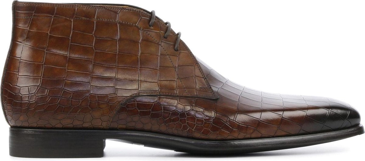Magnanni Mannen Leer Crocoprint Veterboots / Laarzen / Herenschoenen 20105 - Bruin - maat 42