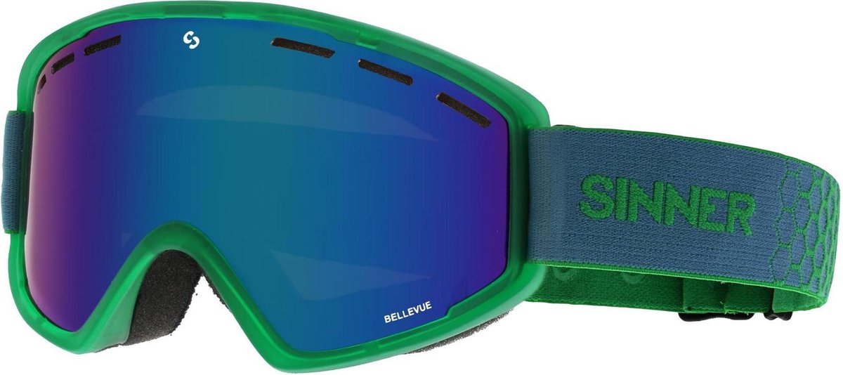 Sinner Bellevue Unisex Skibril - Green Transparent - Double Full Green Mirror