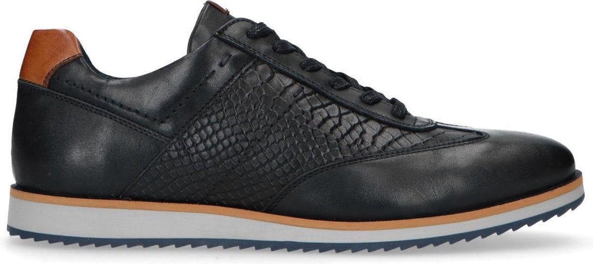 Manfield - Heren - Zwarte leren sneakers - Maat 43