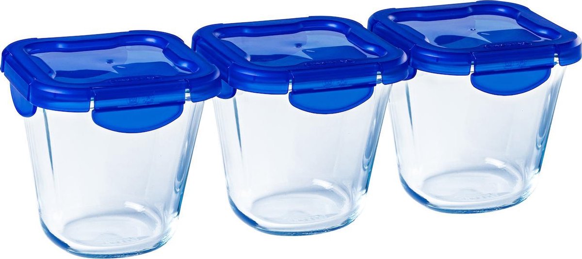 Pyrex - Cook & Go Lunchbox met Deksel 800 ml Set van 3 Stuks - Transparant/Blauw