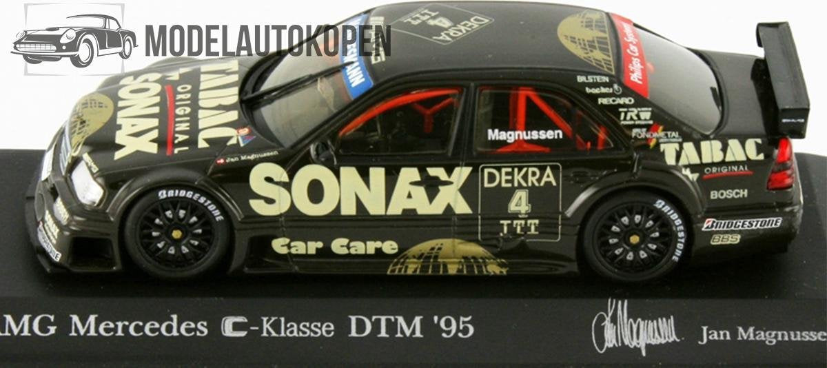 1995 Mercedes C Klasse DTM Team AMG J. Magnussen (Zwart) 1/43 Minichamps - Modelauto - Schaalmodel - Model auto - Miniatuurautos - Miniatuur auto