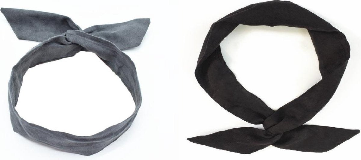 2 stuks Dames haarbanden met ijzerdraad - Suede effen grijs zwart - goede pasvorm - meisjes haarbandjes