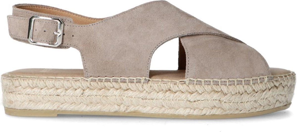 Manfield - Dames - Grijze suède sandalen met gekruiste banden - Maat 38