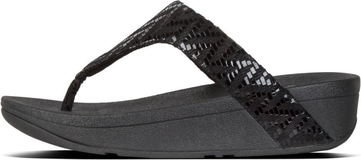 Dames Slippers Fitflop Fitflop Lottie Chevron Suede Black Beige - Maat 39