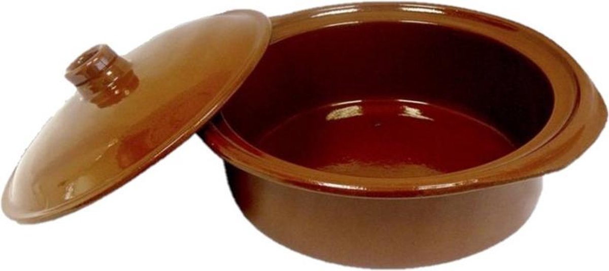 Tapas terracotta ovenschaal/stoofpot cocotte met deksel 28 cm - Braadpannen van steen