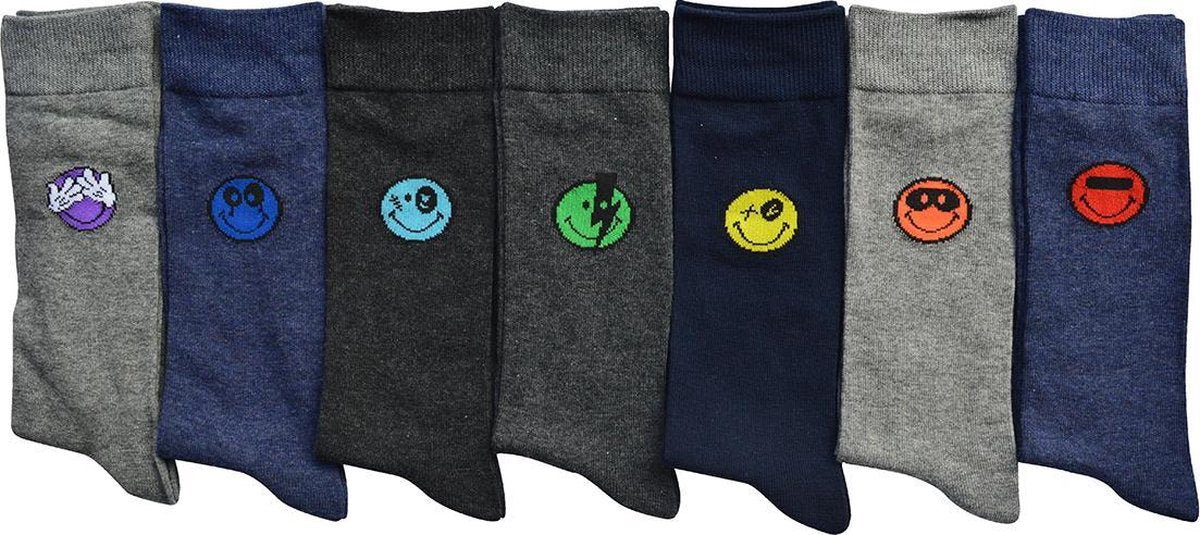 Heren/Mannen grappige happy Smiley socks - Multipack 7 PAAR Sokken - cadeau - Eyes - Maat 39-42   chaussettes socks