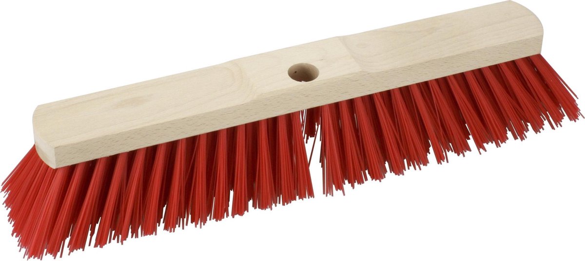 Houten harde straatbezem/buitenbezem kop elaston rood 40 cm