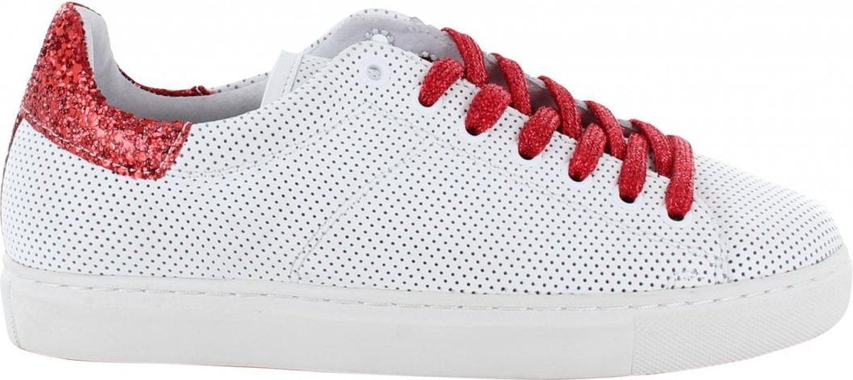 Tango | Moniek 12-a white leather perfo/red glitter - white sole | Maat: 37