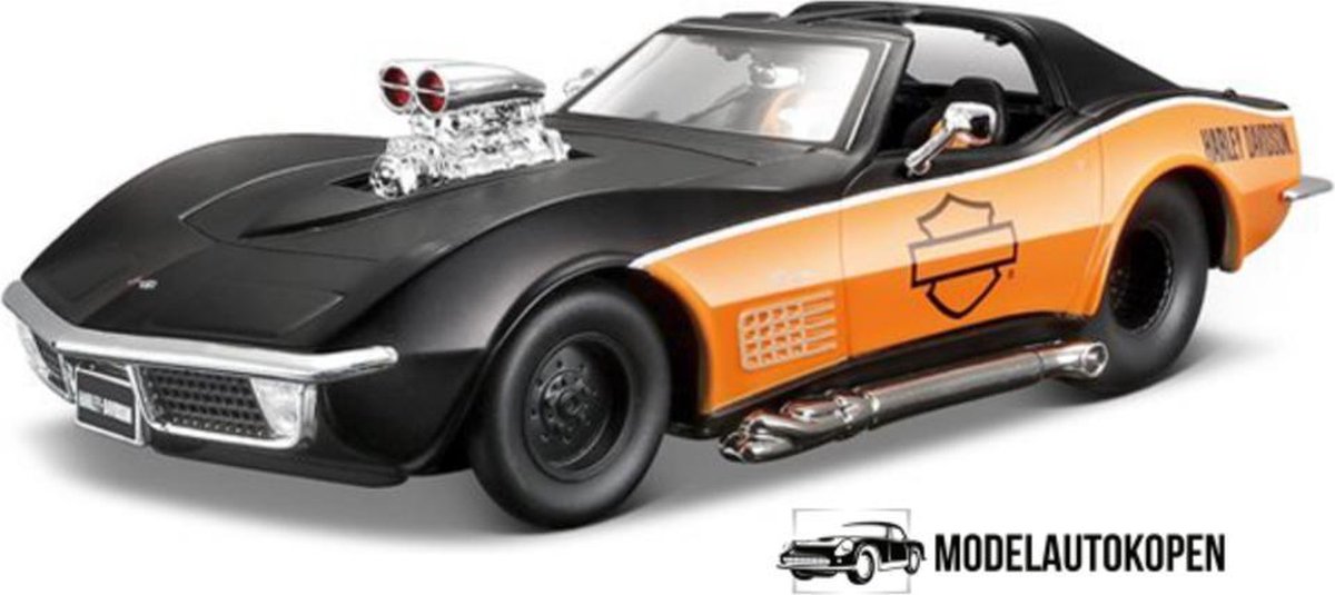 1970 Chevrolet Corvette Harley Davison (Zwart/Oranje) 1/24 Maisto - Modelauto - Schaalmodel - Model auto - Miniatuurautos - Miniatuur auto