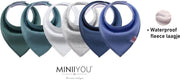 MINIIYOU - Set 6 stuks bandana slabbetjes  jongens meisjes - Effen groen blauw - waterproof - puntslabbetjes - katoen + fleece