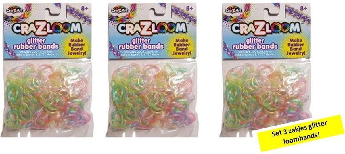 Glitter Loombandjes 3 zakjes - 600 Loom elastiekjes