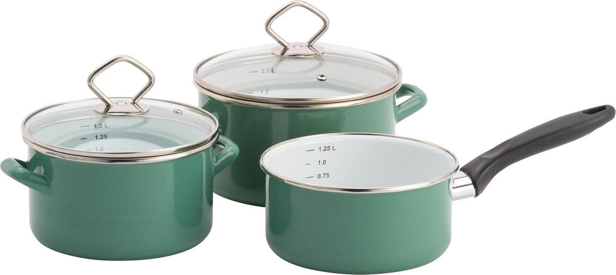 Lite-Body Magus Pannenset 3-delig - Emaille - Olijf Groen - Inductie