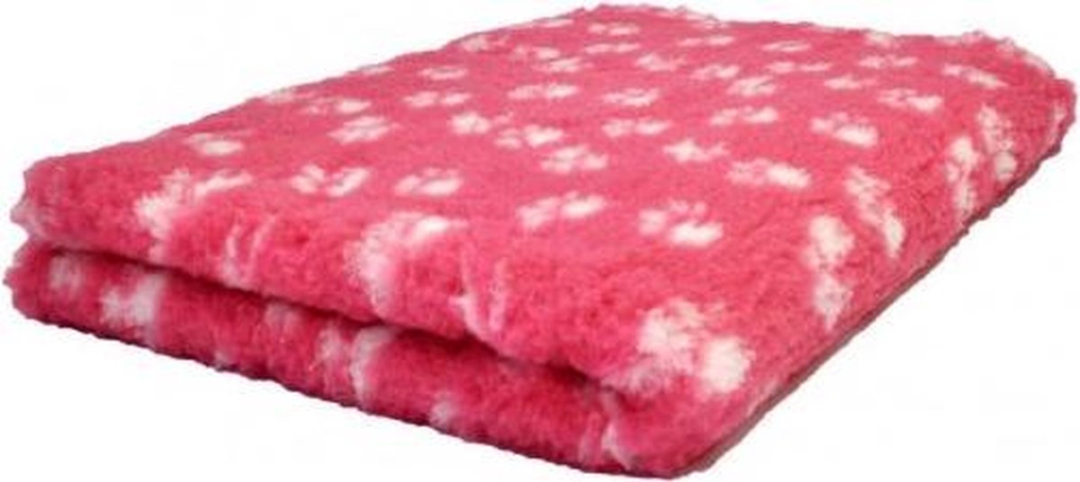 Vetbed - Hondendeken - Dierenmat -  Fuchsia Met Witte Voetprint Latex Anti-Slip 150x100cm - Machinewasbaar