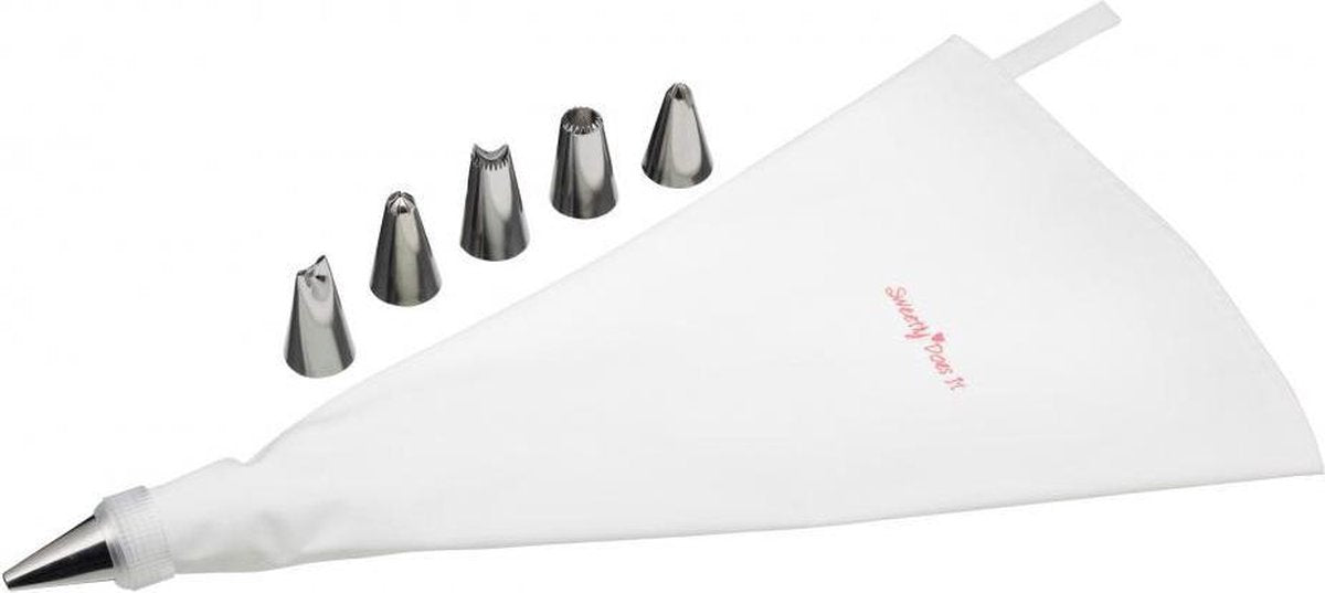 Kitchencraft Spuitzak Met Mondjes 18 Cm Katoen/Rvs  7-Delig