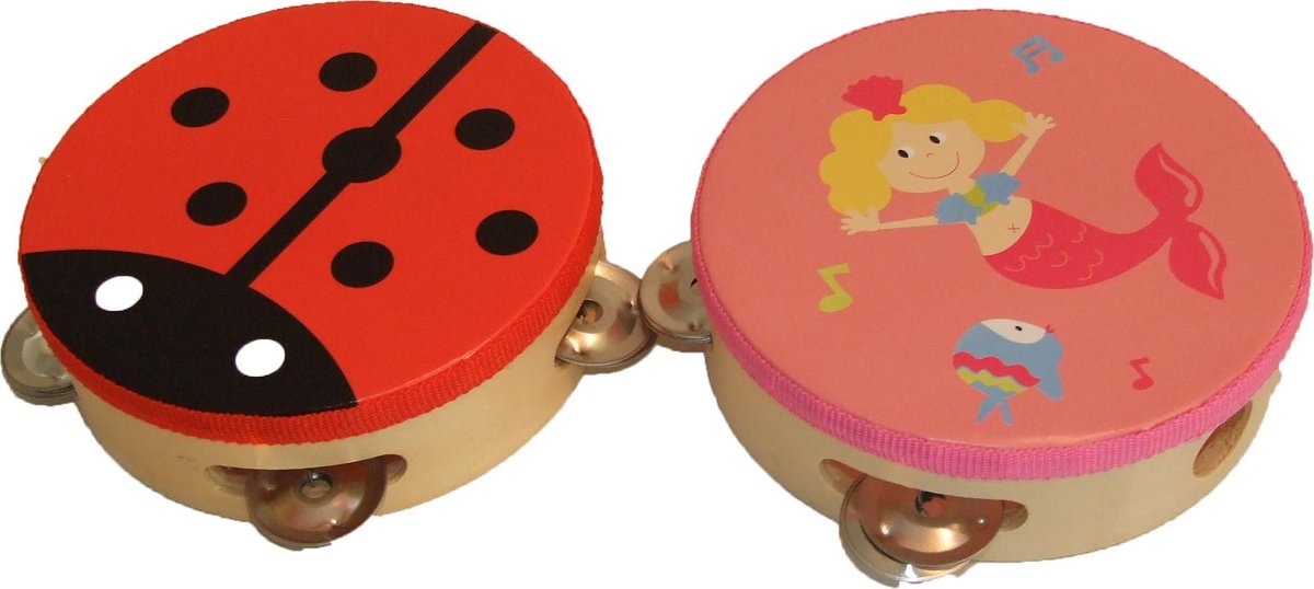 houten tamboerijn set van 2 lieveheersbeestje