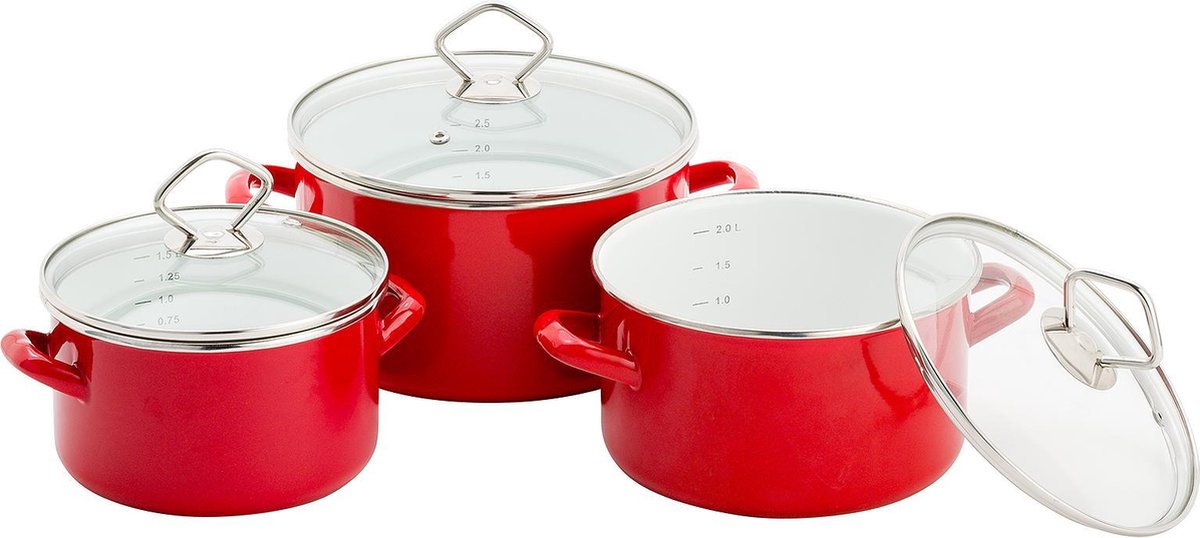 Lite-Body Magus  Pannenset 3-delig - Emaille - Robijn Rood - Inductie