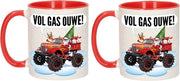 4x stuks kerstmis cadeau mokken - Monstertruck auto - vol gas ouwe - 300 ml - keramiek - mokken / bekers - Kerst servies